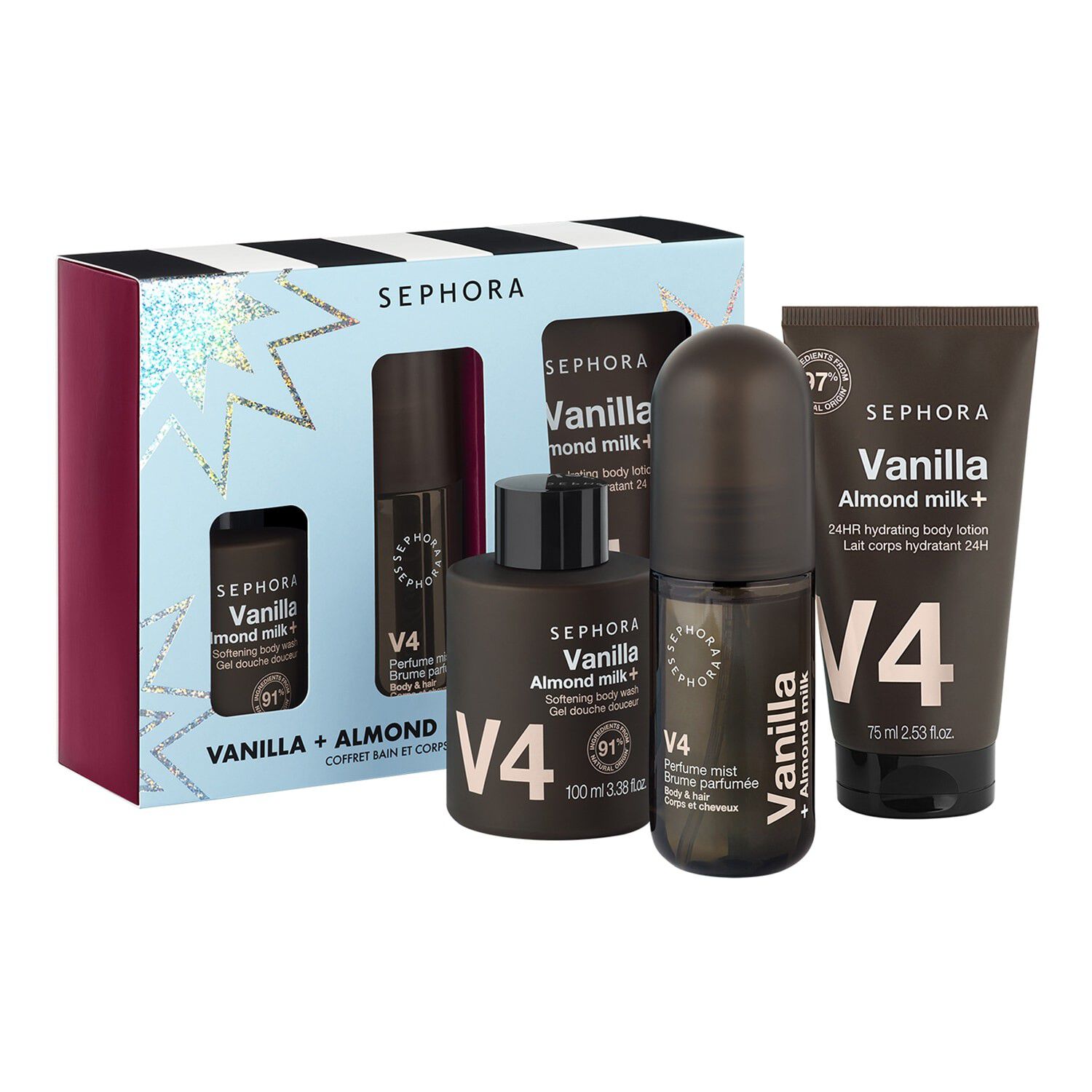 Vanilla + Almond Bath & Body Set - S&aelig;t med kropspleje