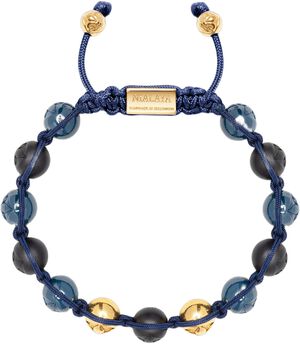 Men's Beaded Bracelet with Matte Black, Glossy Blue Ceramic