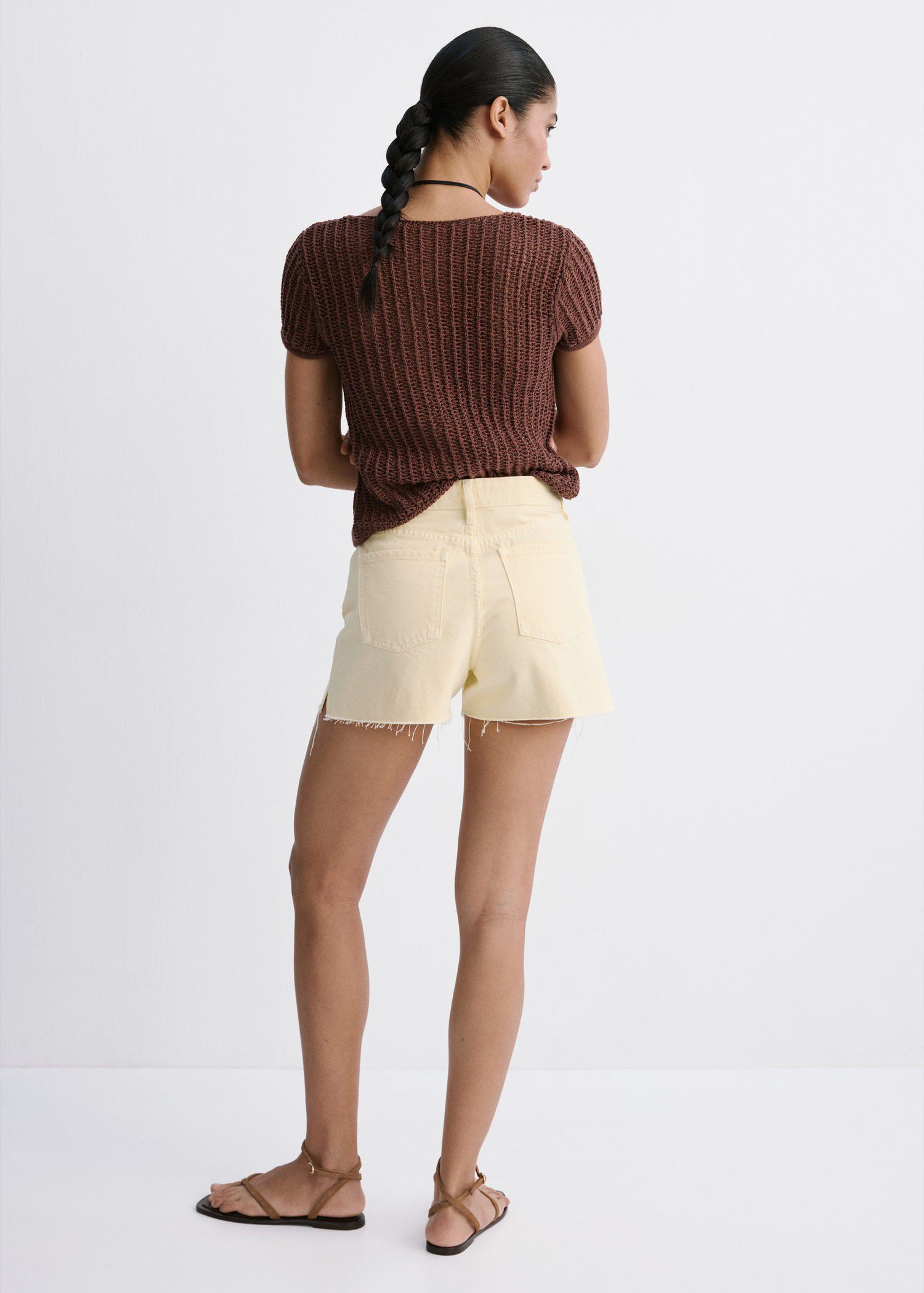 Denim shorts with frayed hem