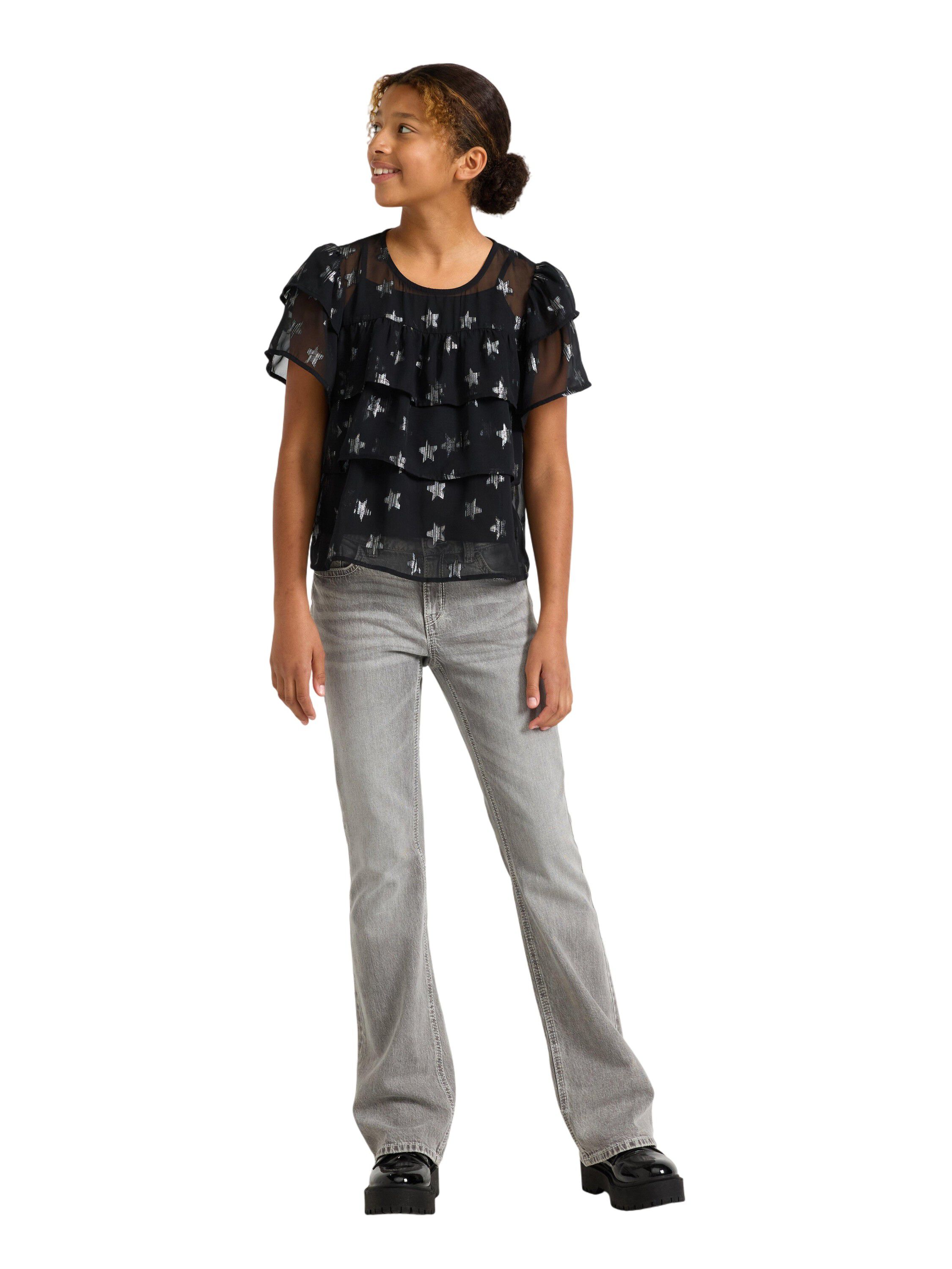 Lett bluse i chiffong med korte erm