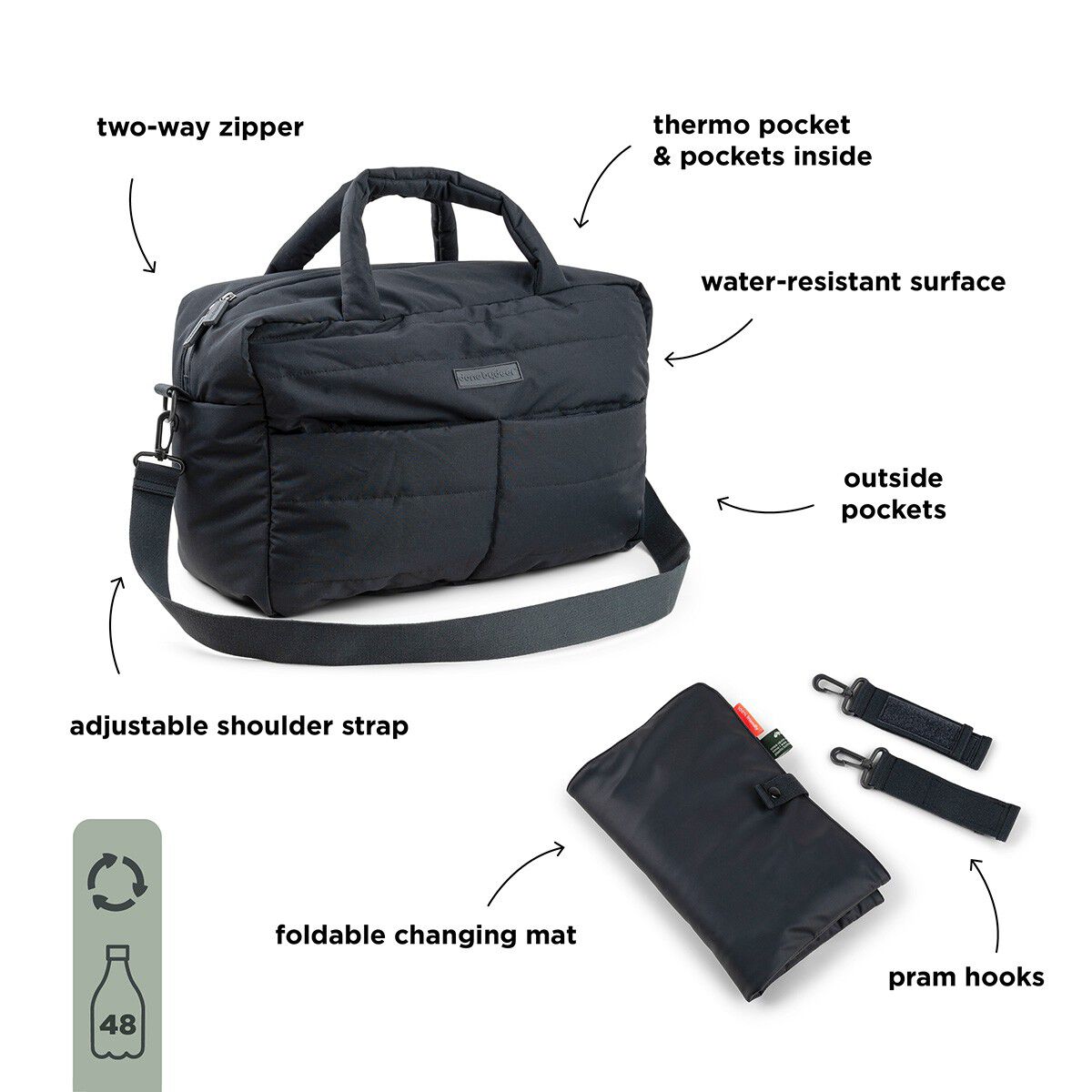 Quiltet pusletaske Sort