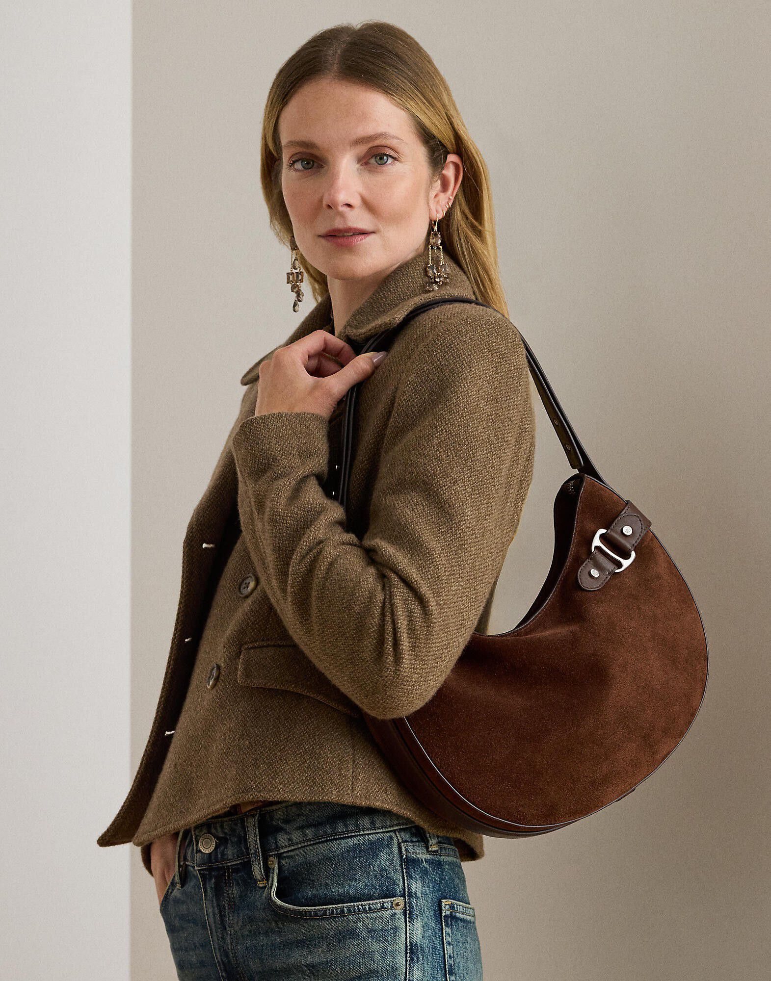 Suede Large Tasha Shoulder Bag