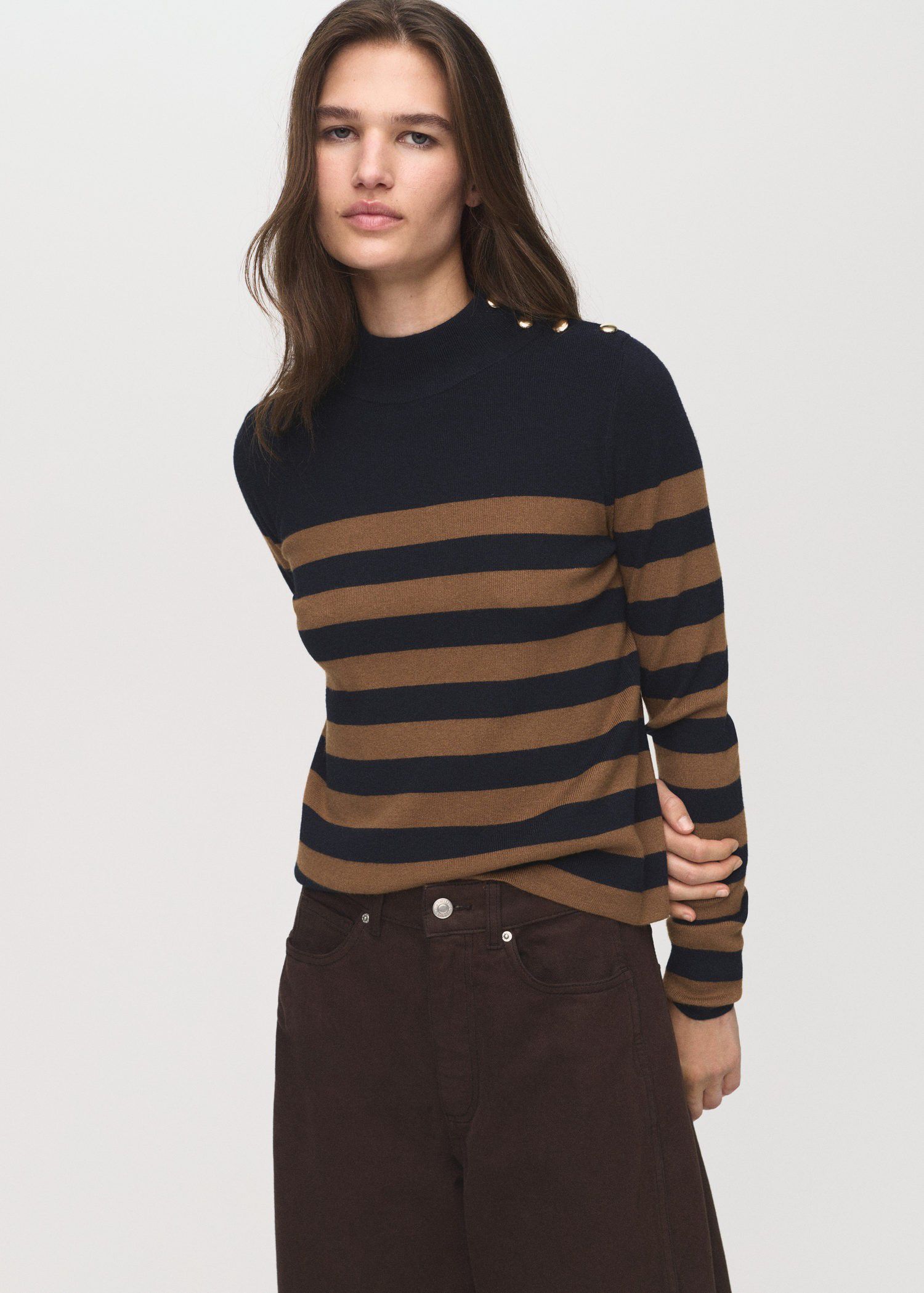 Perkins-neck sweater with button
