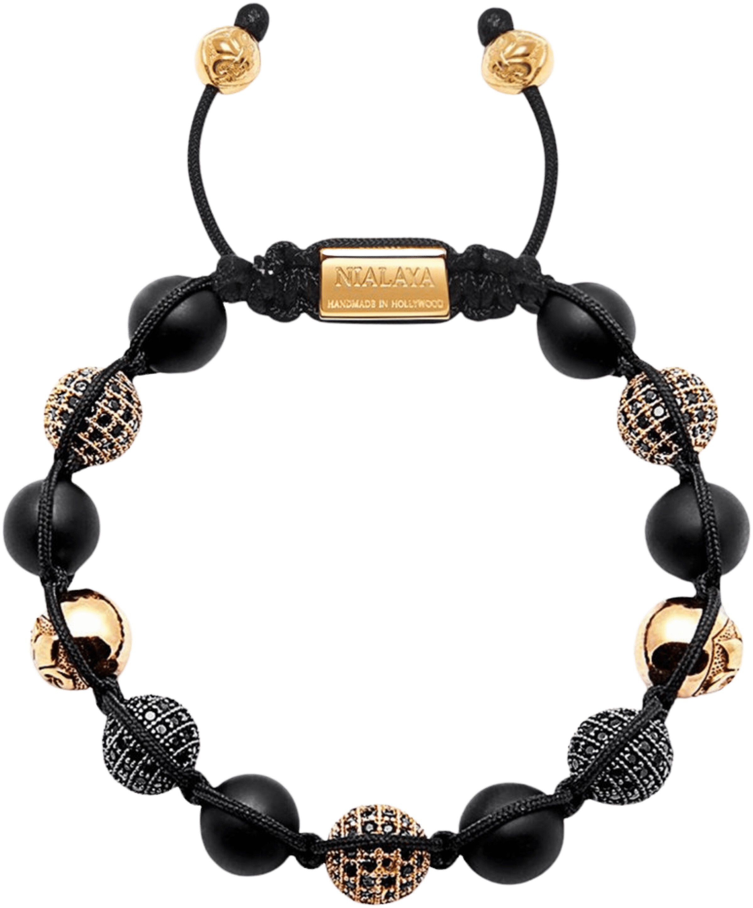 Men's Beaded Bracelet with Matte Onyx and Black/Gold CZ Diamonds