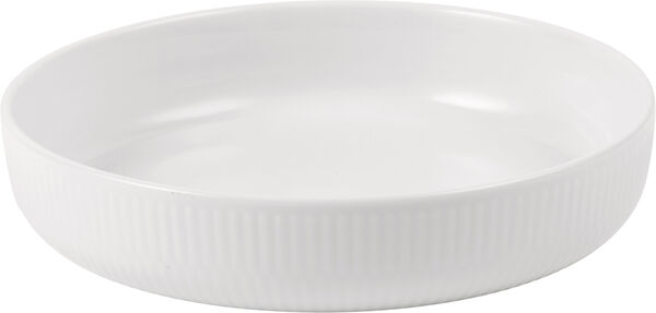 Hvid Riflet ovnfast fad rundt 18,5 cm.