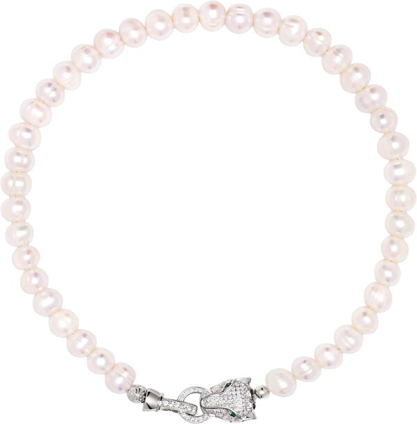 Women's Pearl Choker with Silver Panther Head