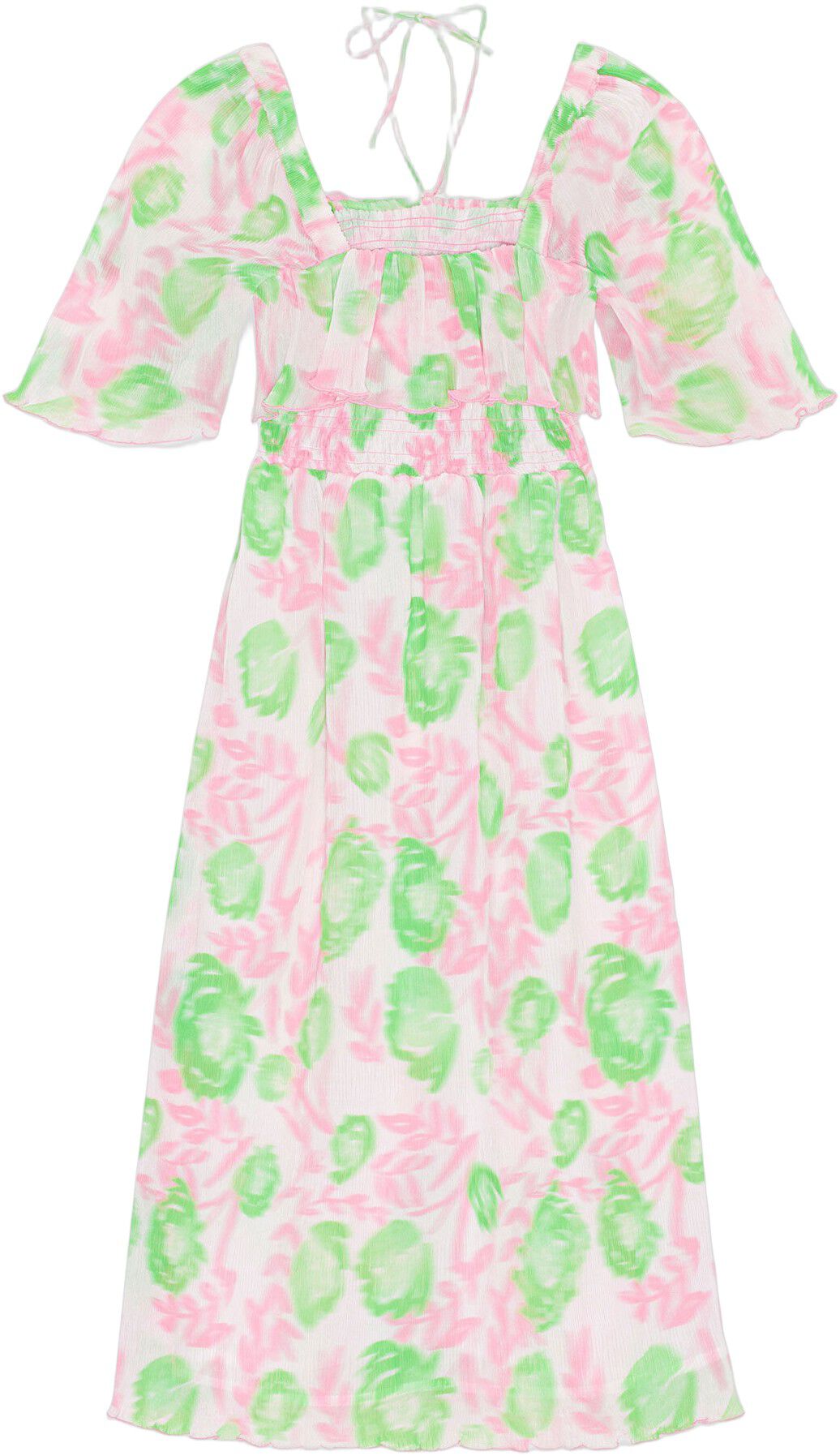 Pleated Georgette Midi Smockkjole