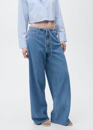 Wideleg denim trousers with belt