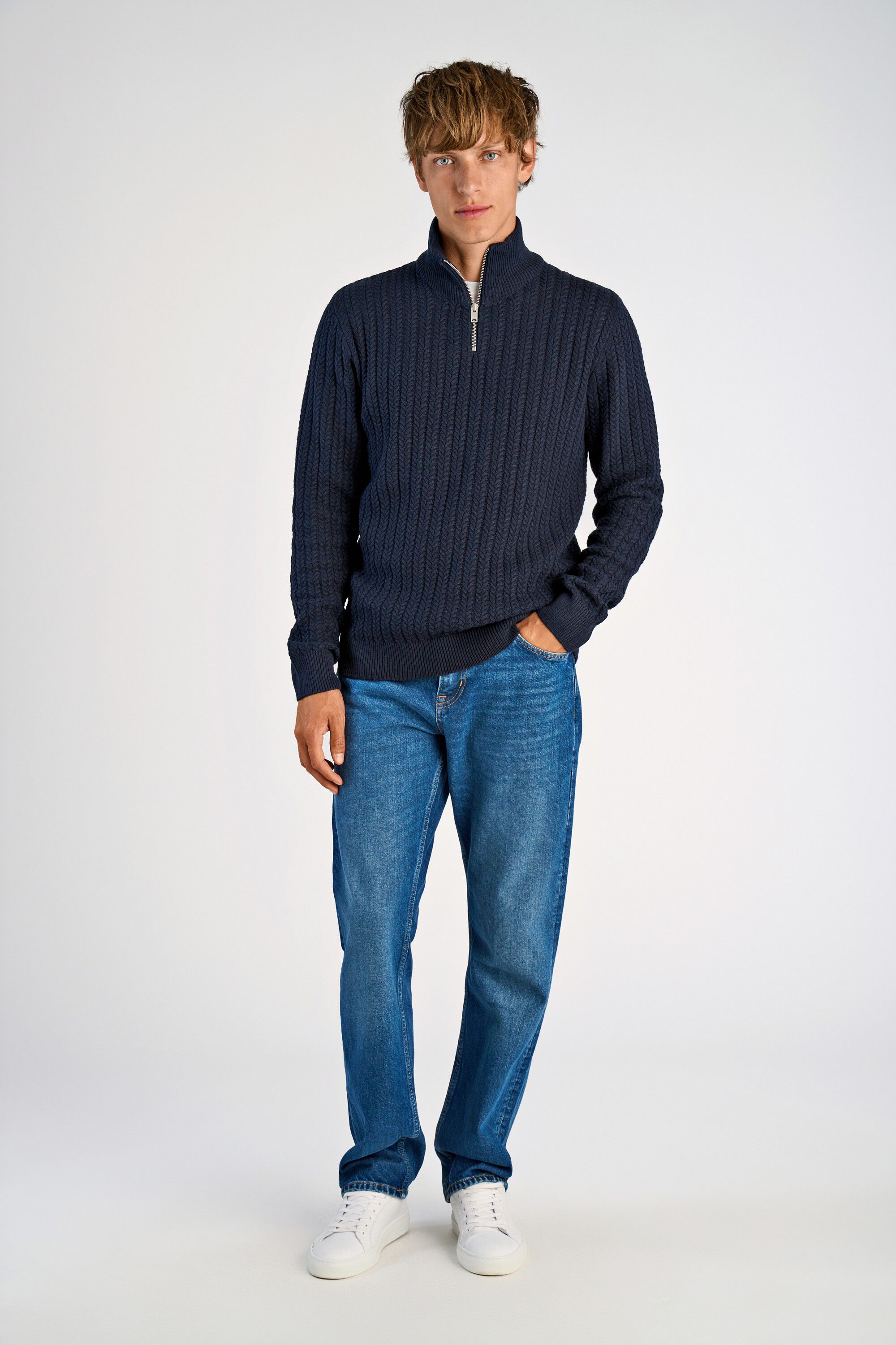 Recycle cabel knit half zip