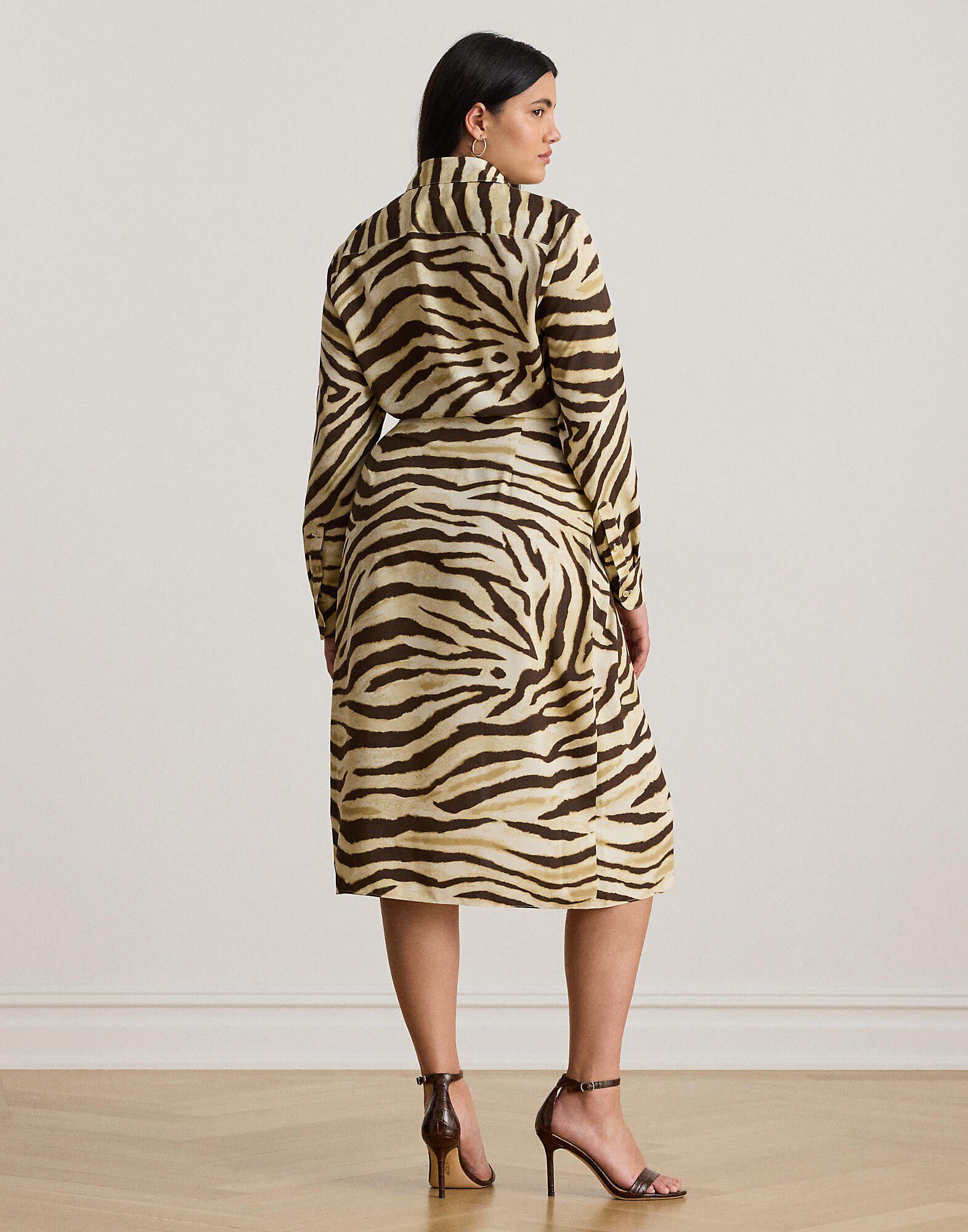 Zebra-Print Tie-Front Crepe Shirtdress