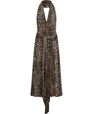Printed Marl Mesh Halter Neck Long