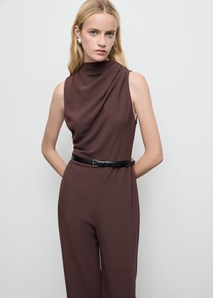 Long jumpsuit with draped neck and