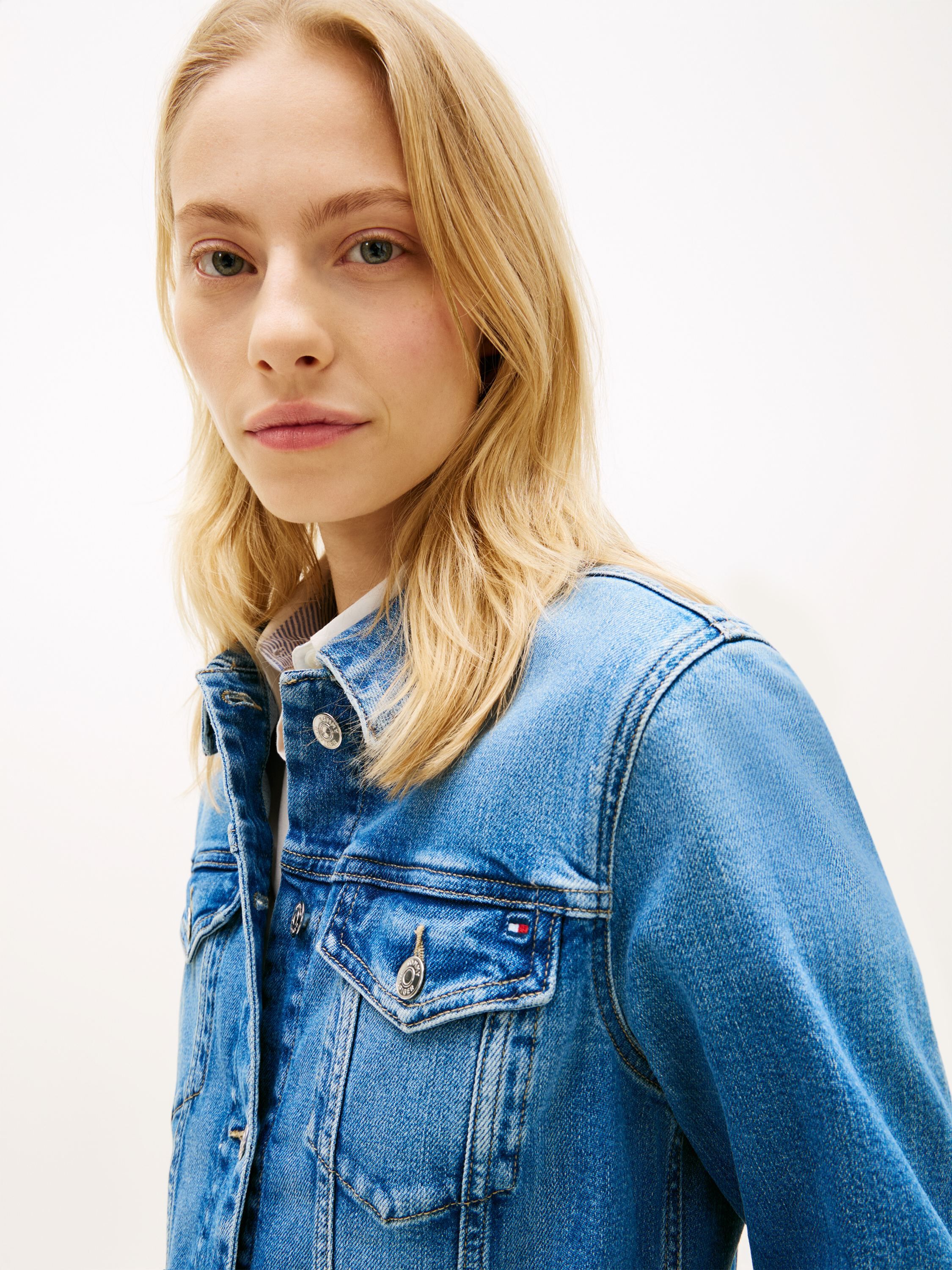 Flag Embroidery Slim Denim Jacket