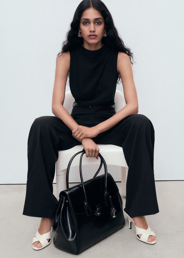 Long jumpsuit with draped neck and
