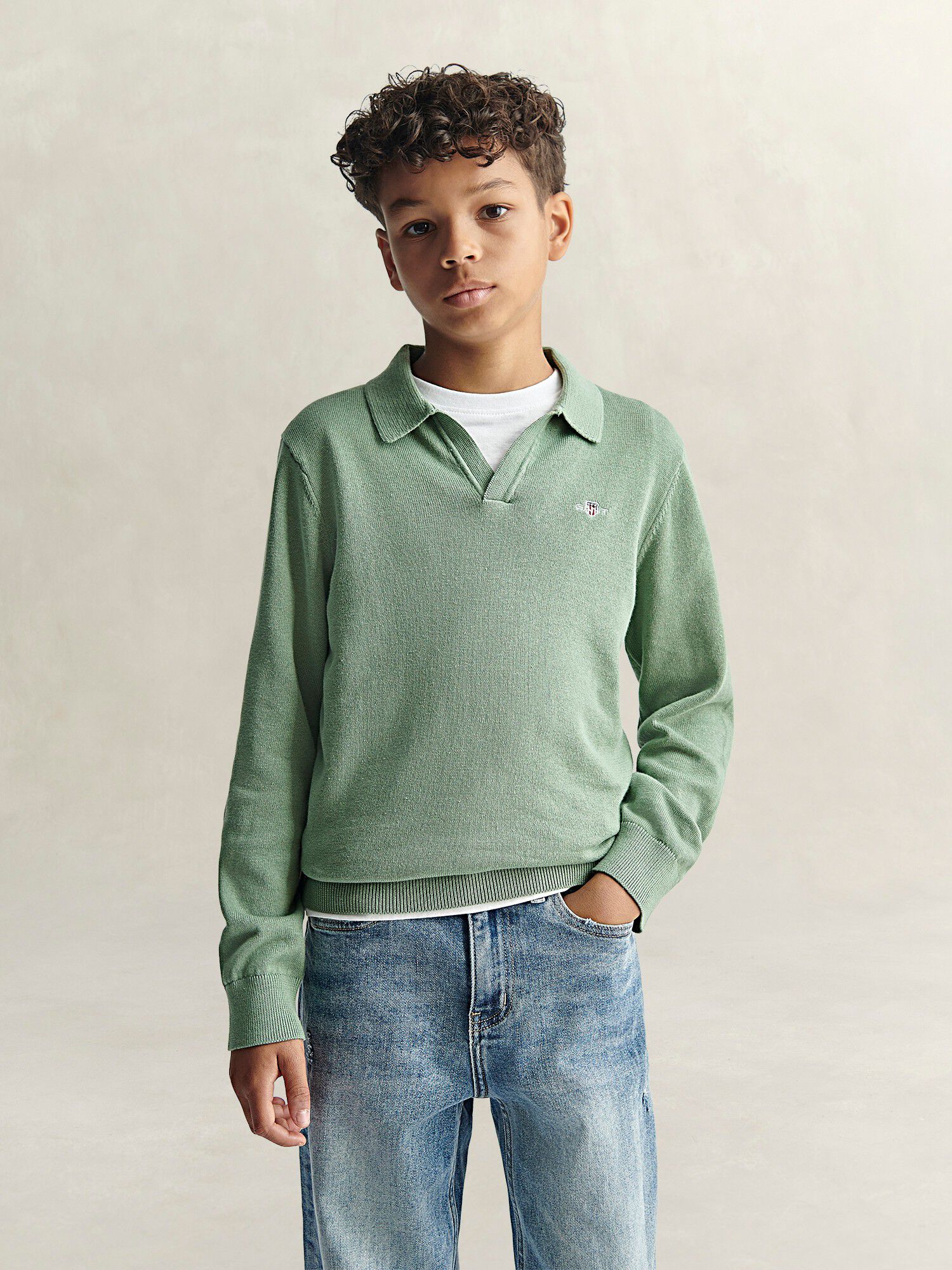 Shield Knitted V Neck Ls Polo