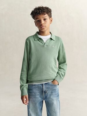 Shield Knitted V Neck Ls Polo