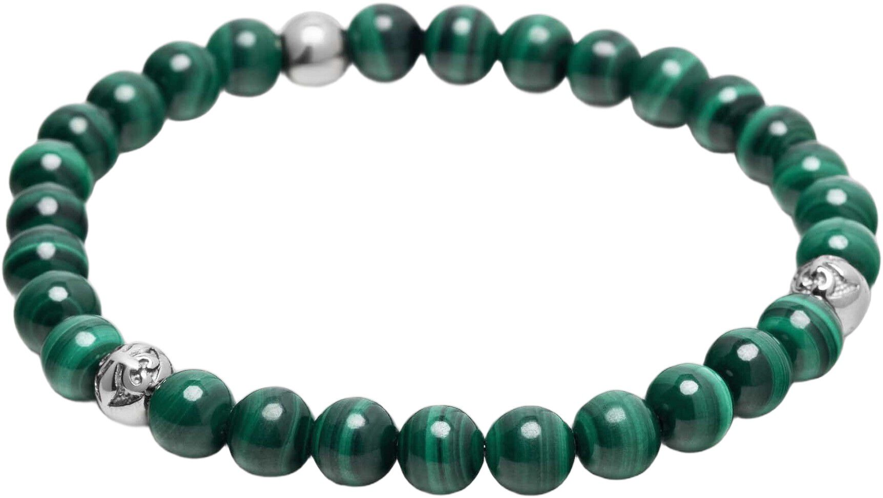 6mm Green Malachite Bracelet with Silver Balls