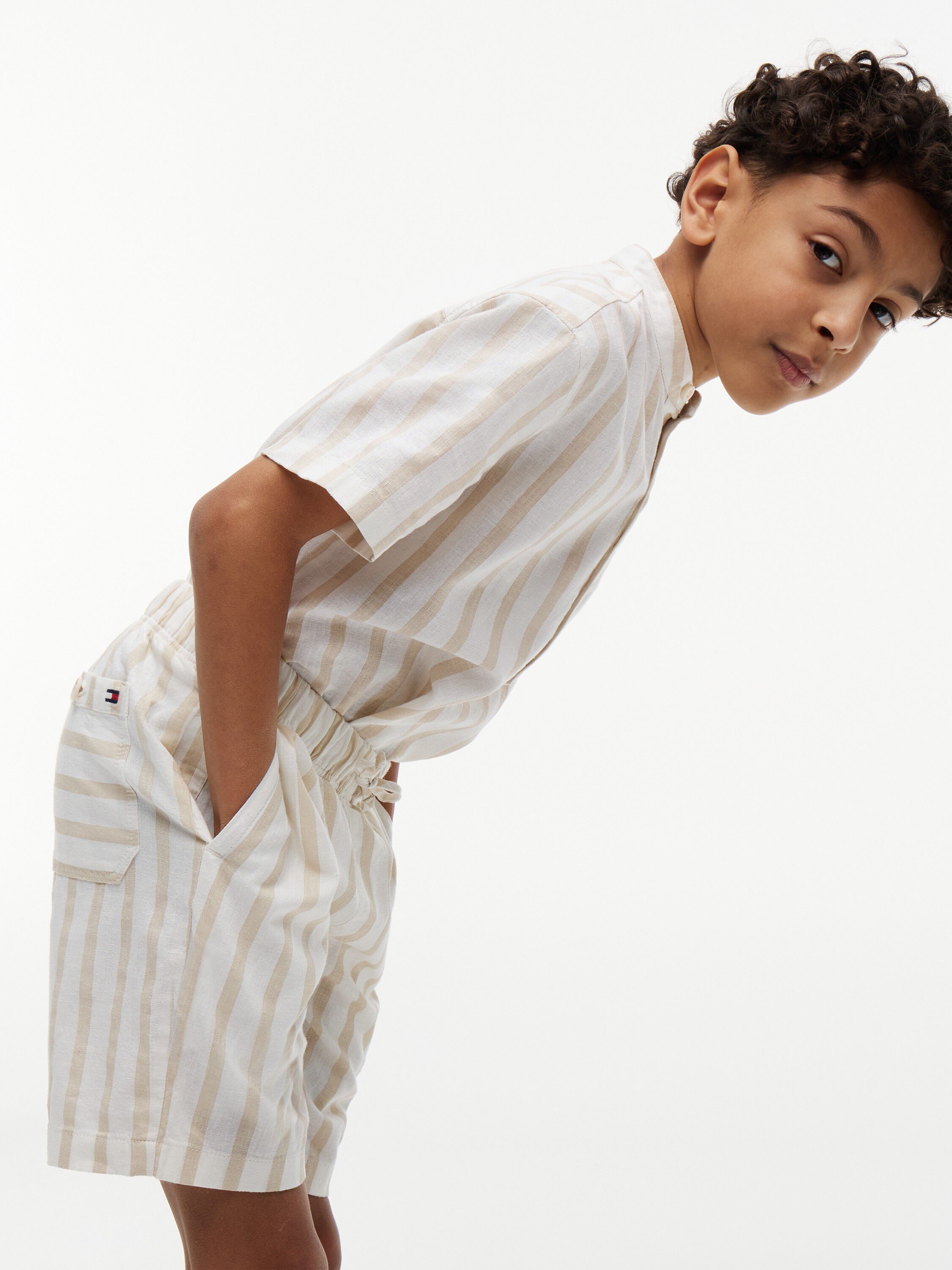 Linen Blend Stripe Relaxed Shorts