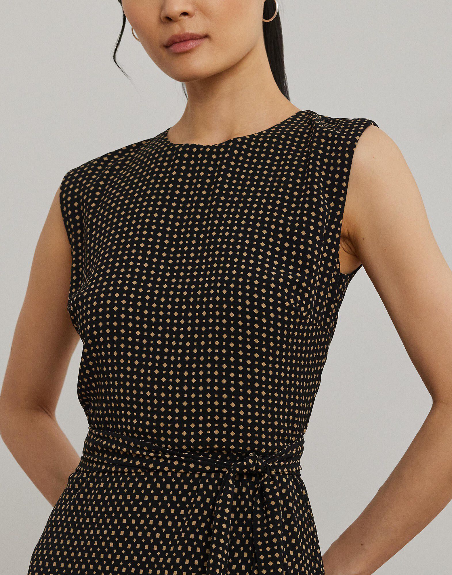 Geo-Print Belted Bubble Crepe Dress