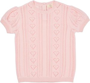 KNITTED POINTELLE BLOUSE W PEARLS