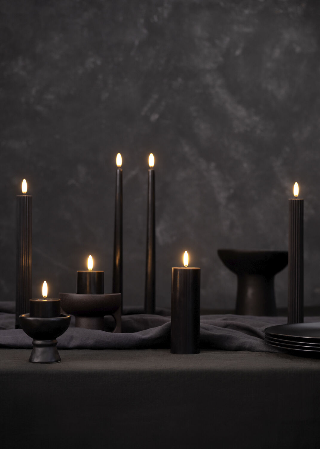 LED slim taper candle, Plain black, Smooth, 2-pack, 2,3x32 c