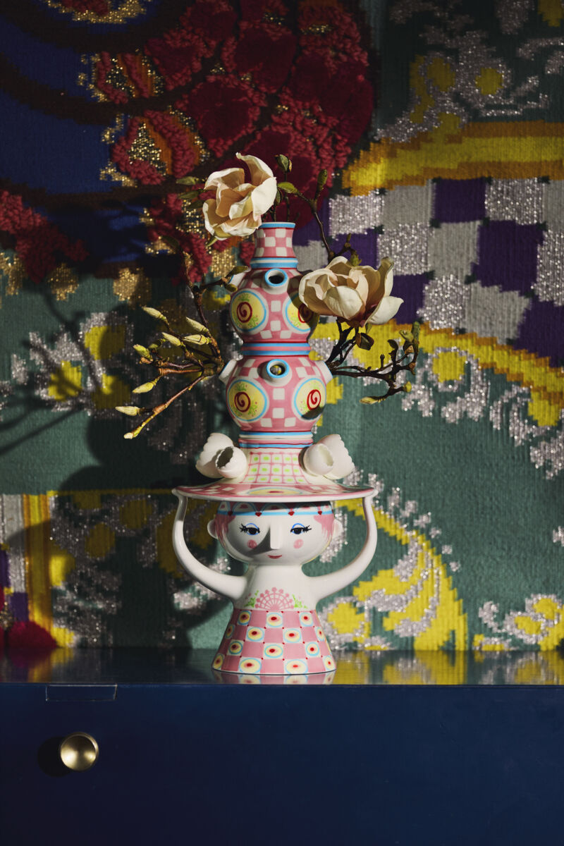 Lady with hat Vase H50 cm pink