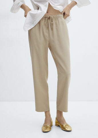 Flowy straight-fit trousers with bo