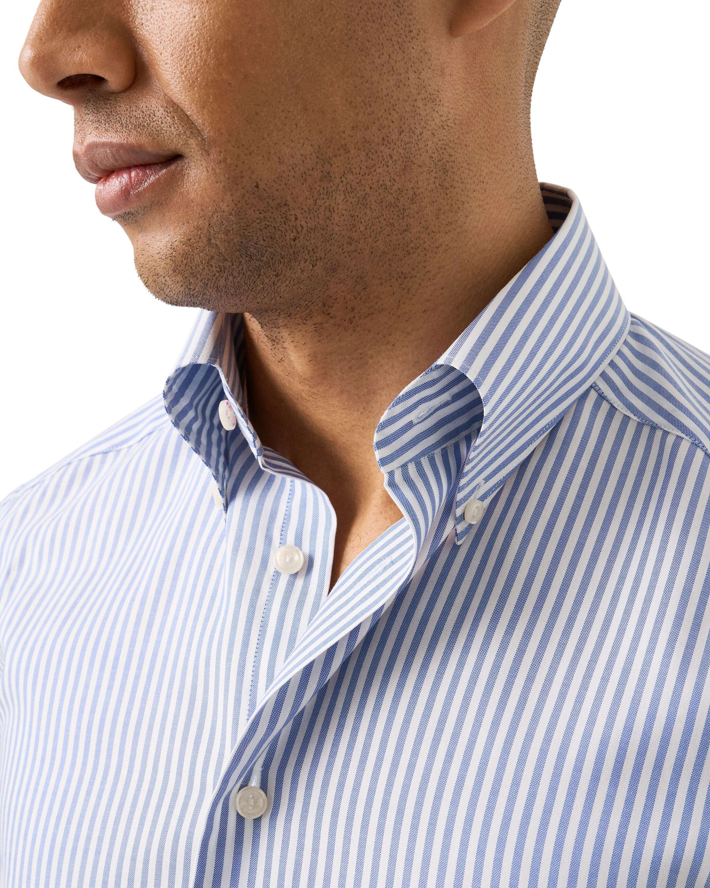 Slim Fit Mid blue Striped Signature Oxford Shirt