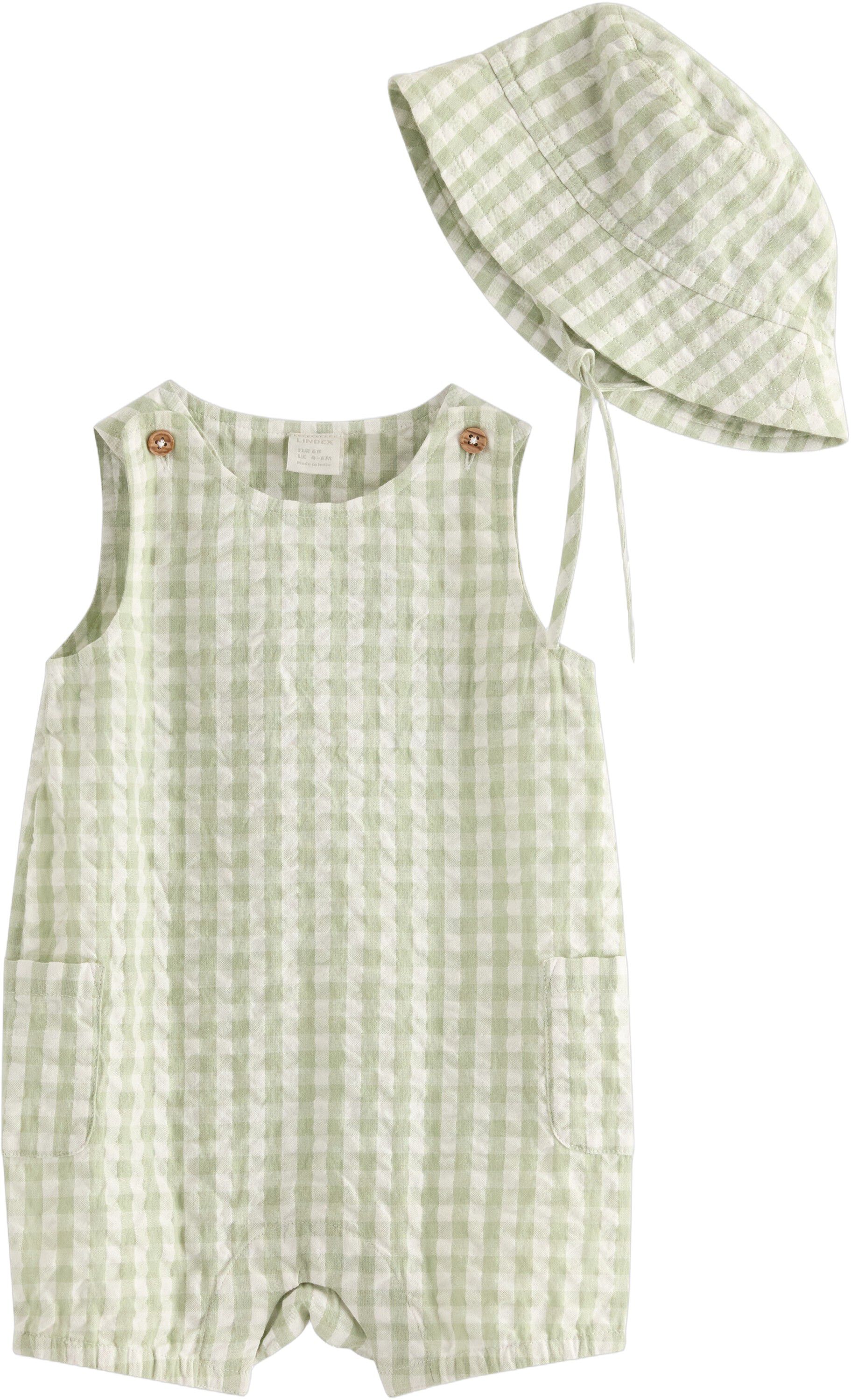 Sett i seersucker med romper og mat