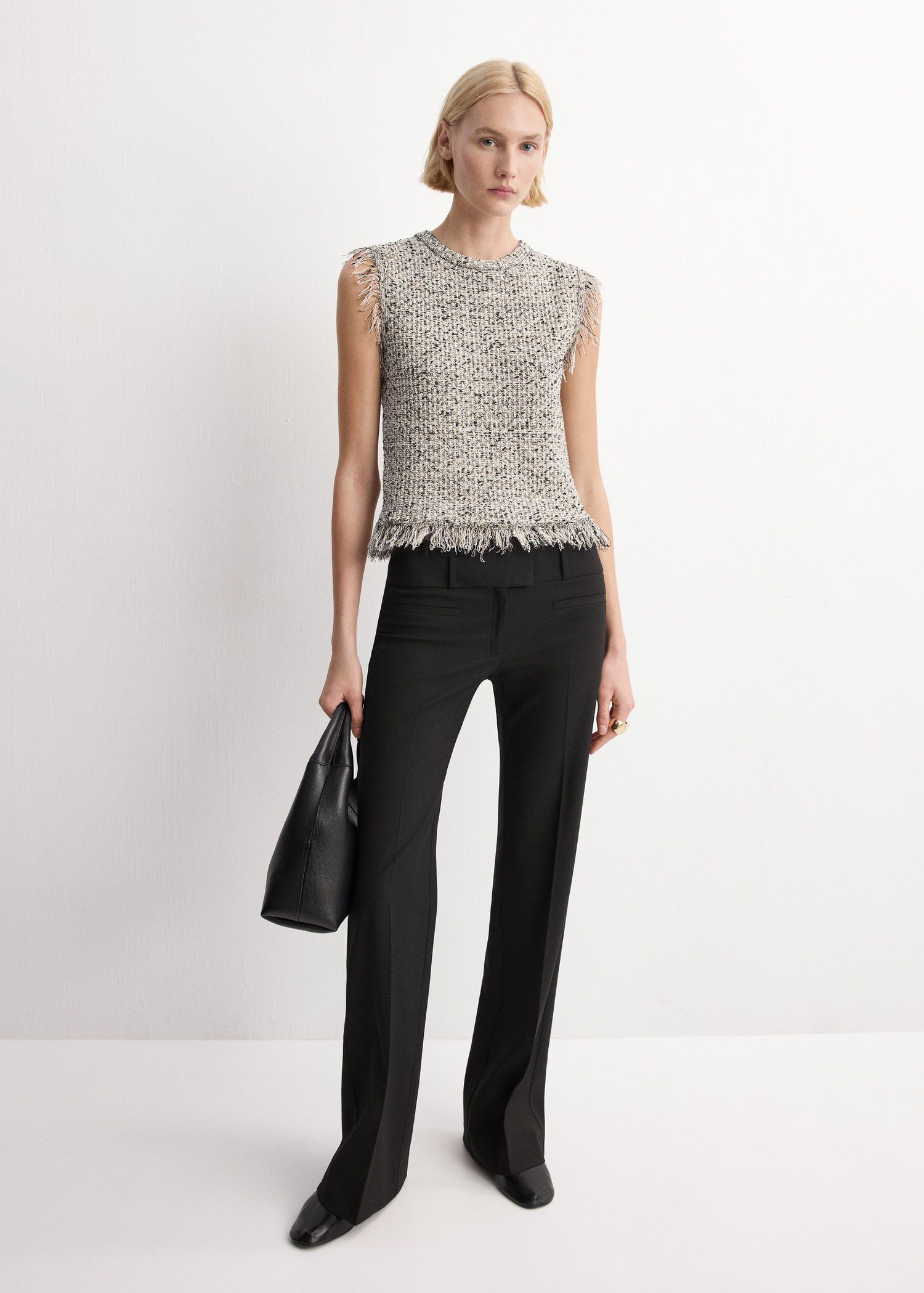 Fringed tweed top