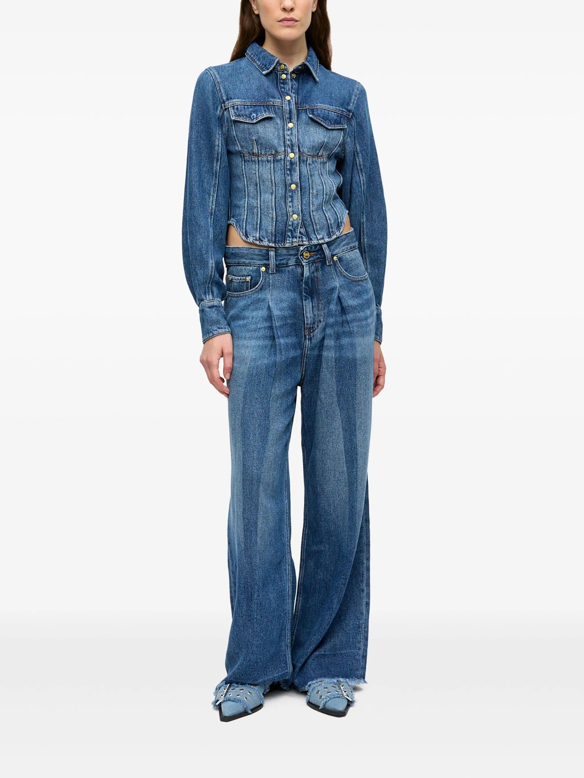 Light Denim Pleated Jeans
