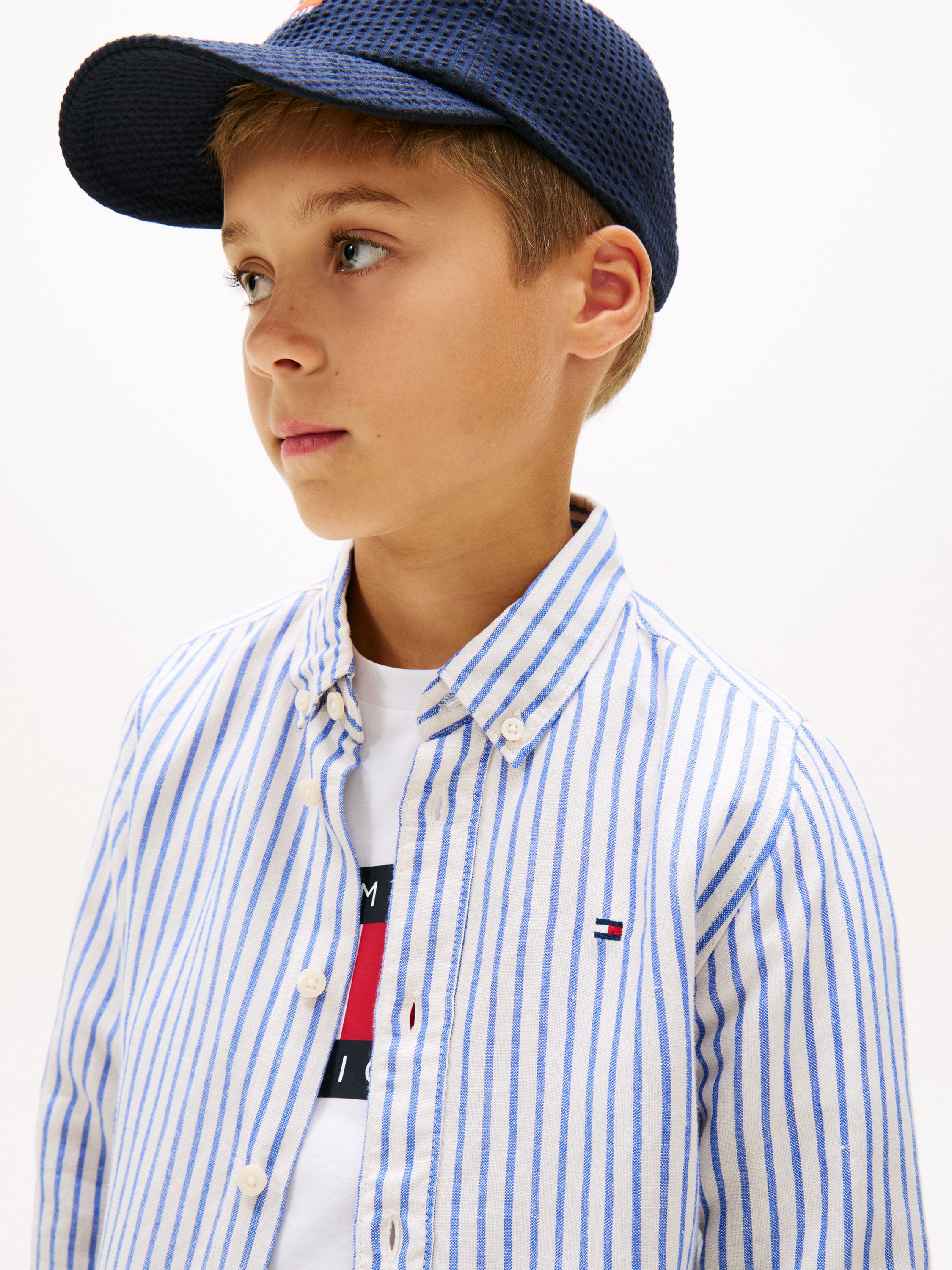 Stripe Linen Blend Button-Down Shirt