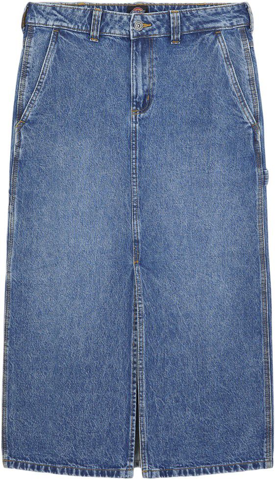 LONG DENIM CARPENTER SKIRT W RINSED