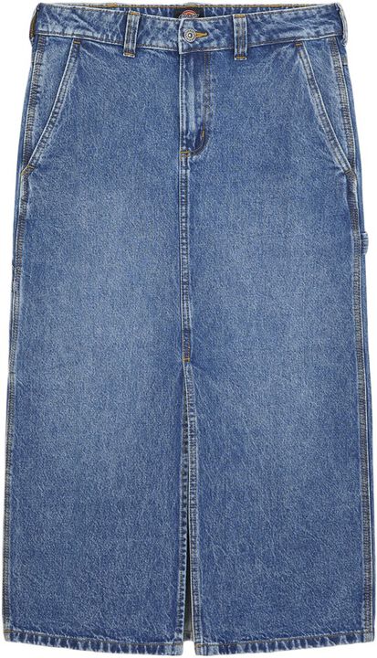 LONG DENIM CARPENTER SKIRT W RINSED