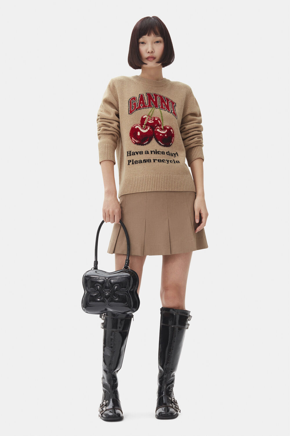 Graphic Wool Mix Cherry Crewneck