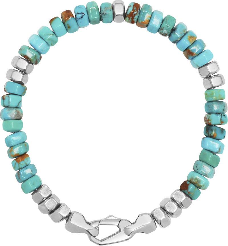 Men'S Hexagon Beaded Bracelet With Turquoise And Silver