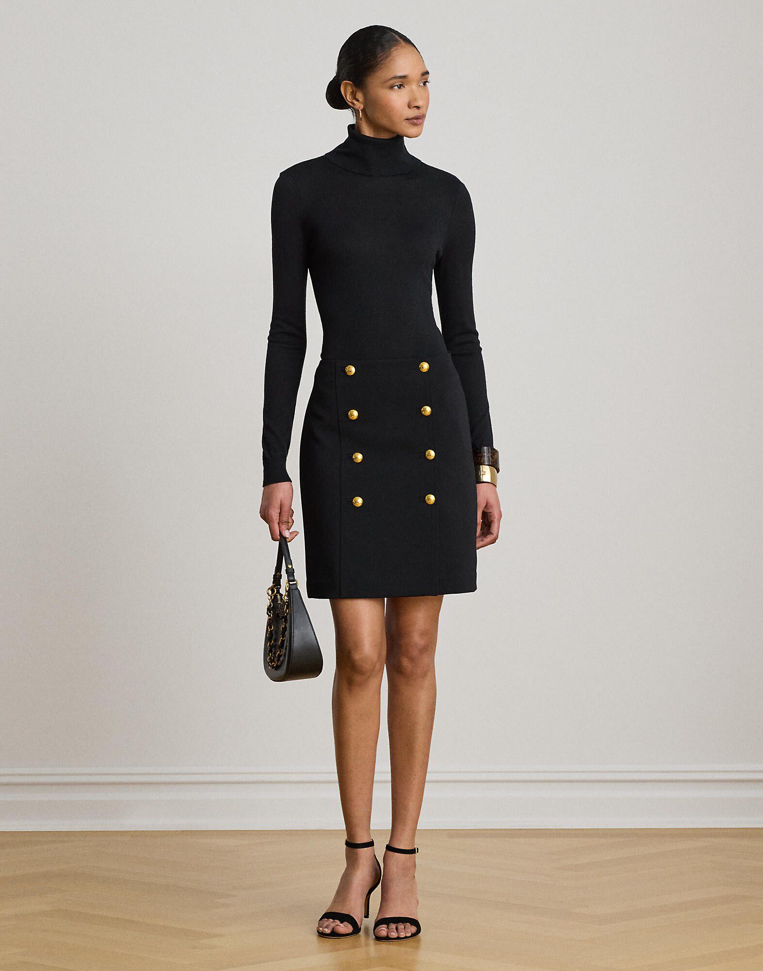 Double-Breasted Sabl&eacute; Wrap Miniskirt