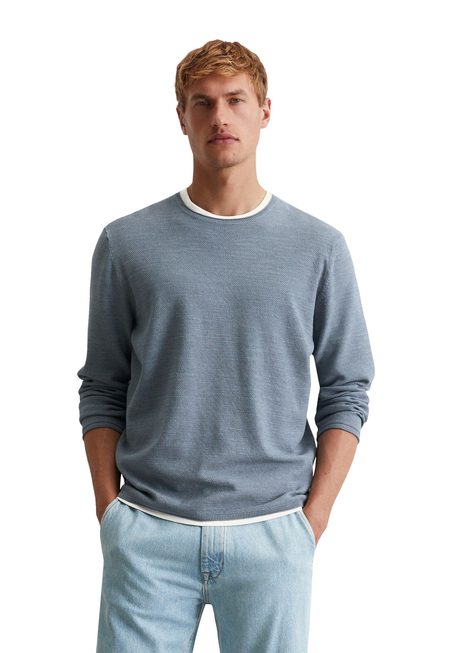 Crewneck, cotton slub, piqu&eacute; struct