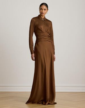 Pleated Button-Up Charmeuse Gown