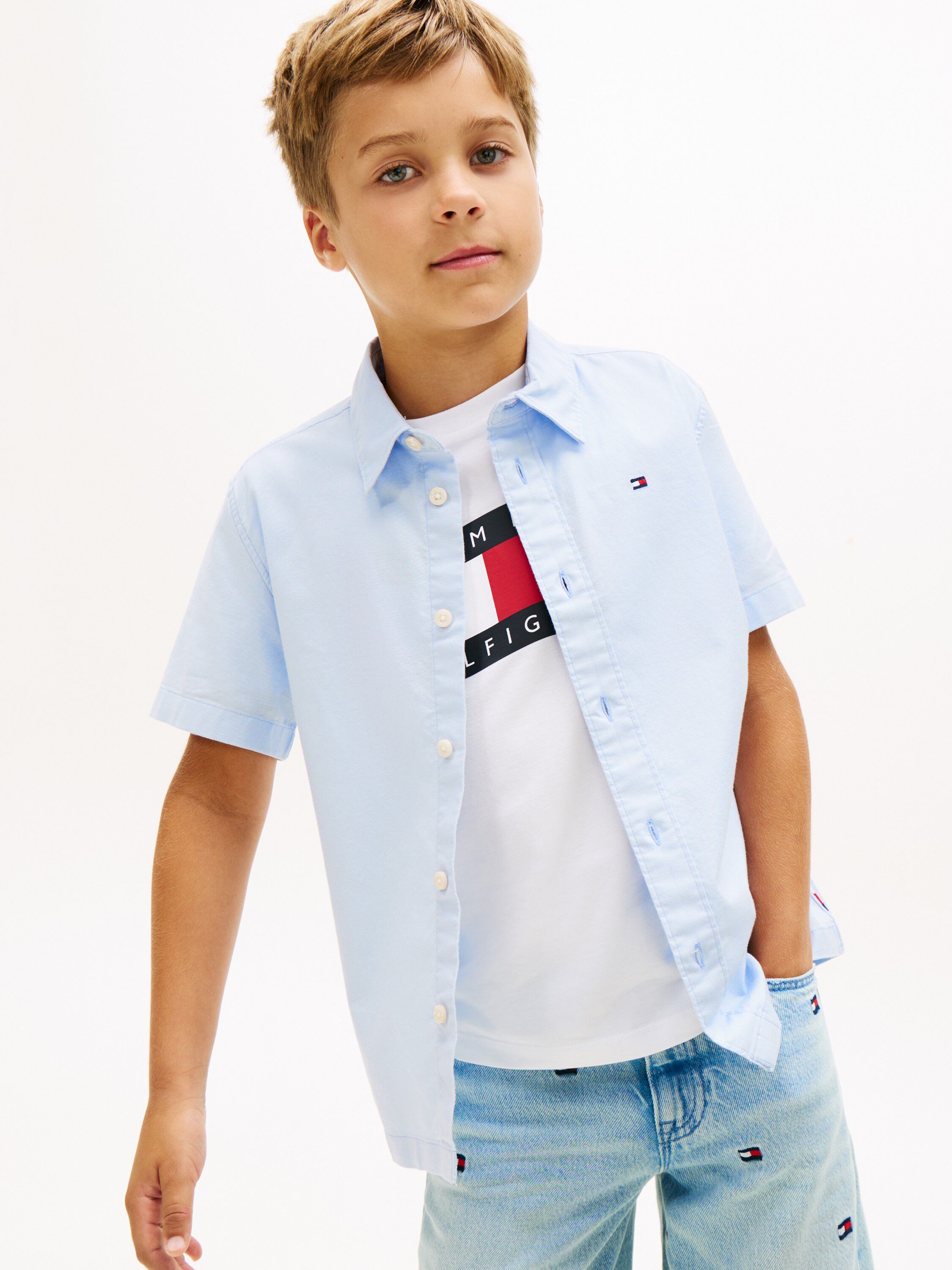 Essential Flag Embroidery Short Sleeve Oxford Shirt