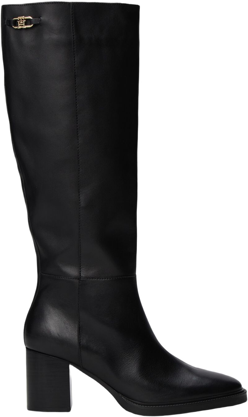 Stacked Heel Leather Long Boot