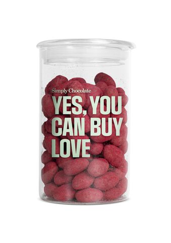 Yes you can buy love, Dragee jar (Almonds with raspberry, 280 g)