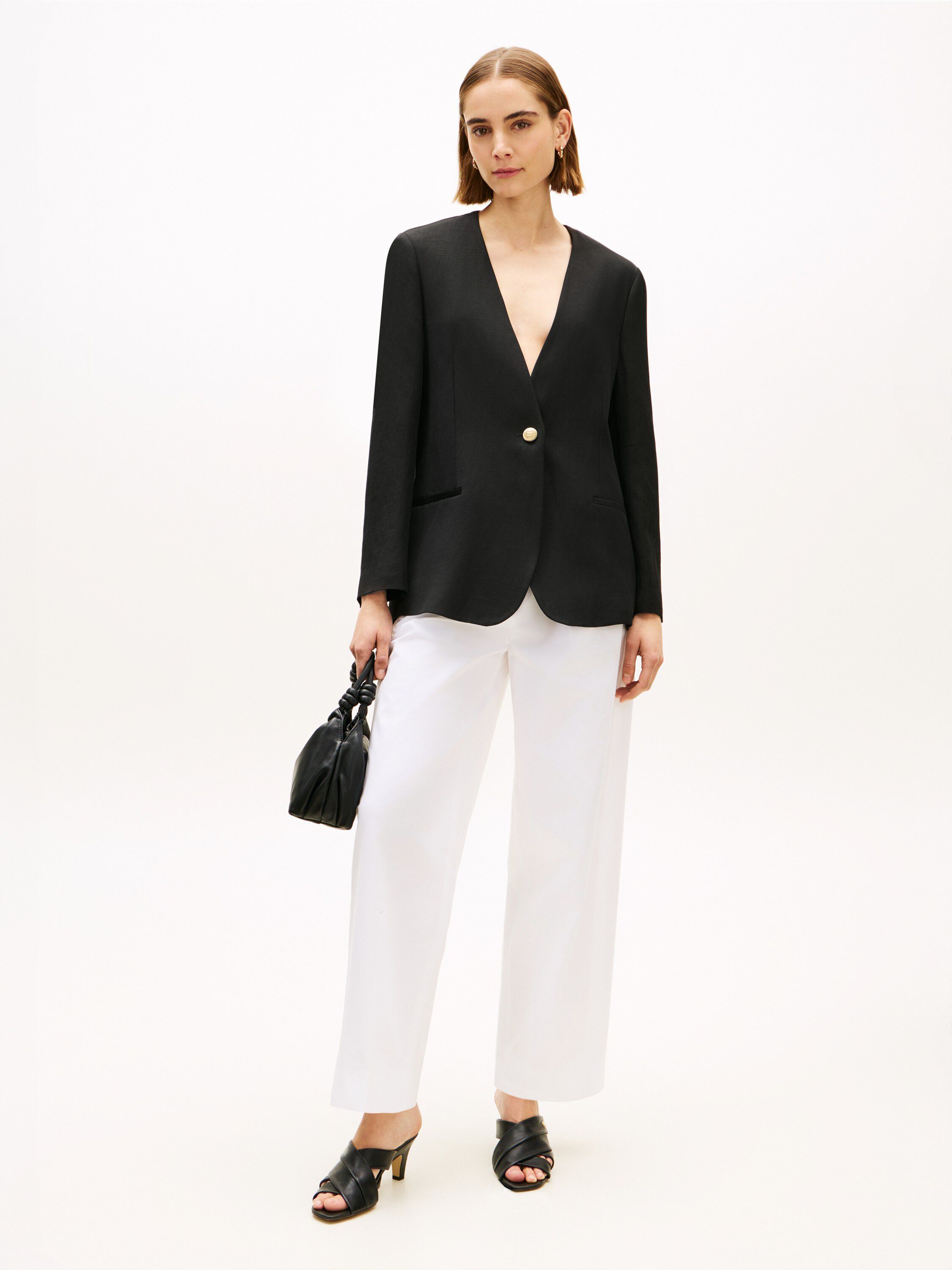 Gold-Tone Button Relaxed Linen Blend Blazer