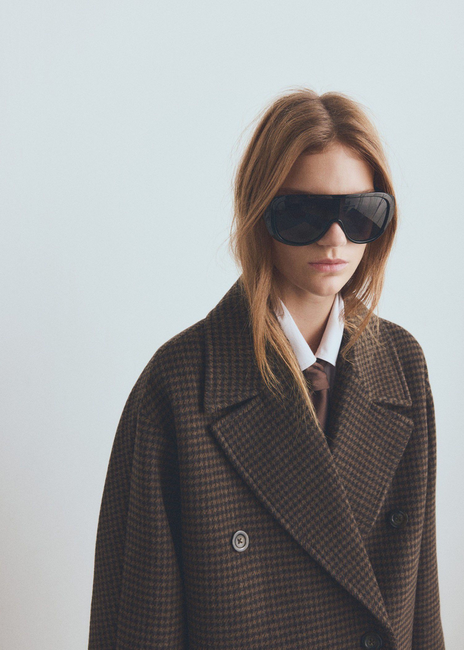 Wool-blend micro-houndstooth coat