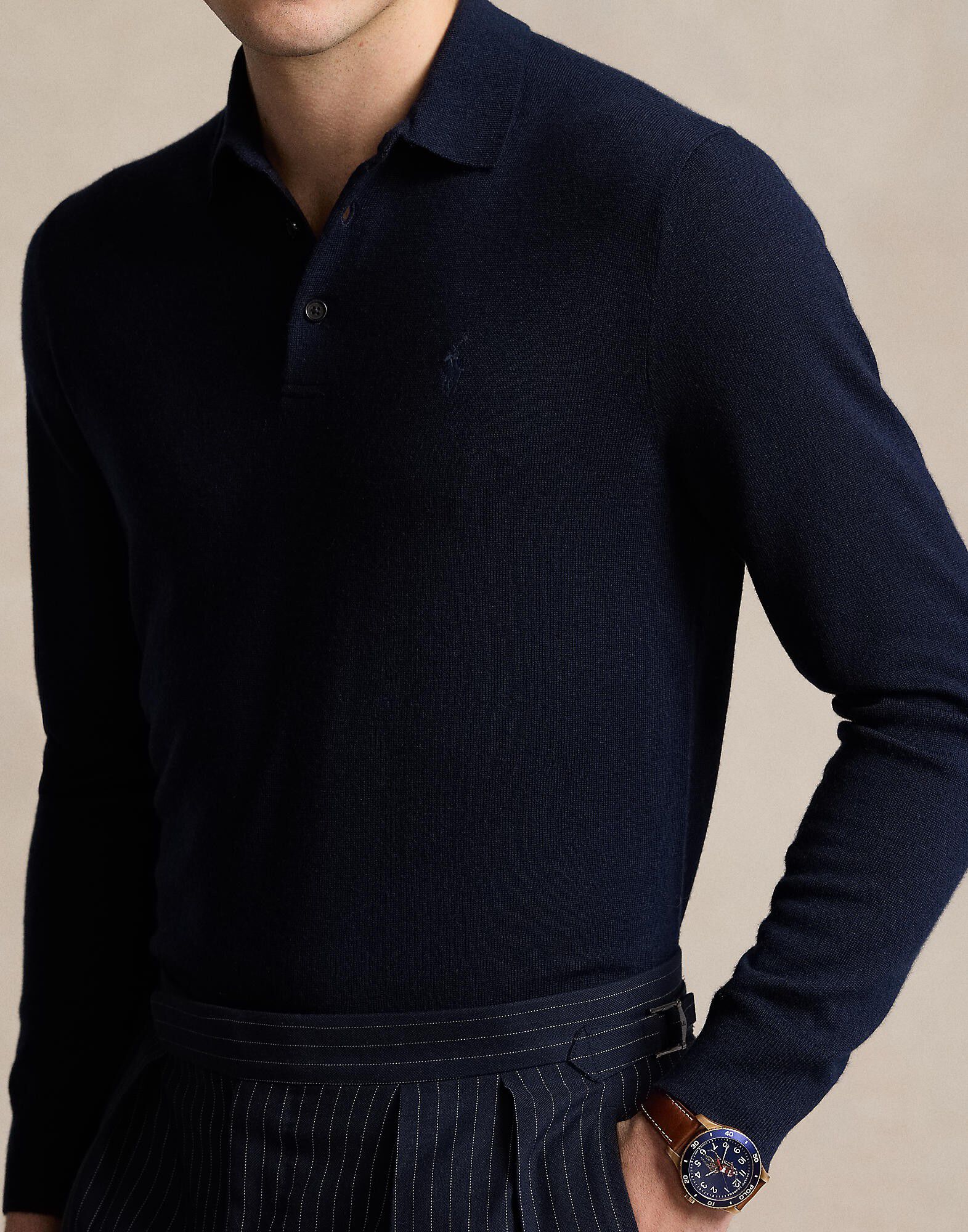 Washable Wool Polo-Collar Sweater