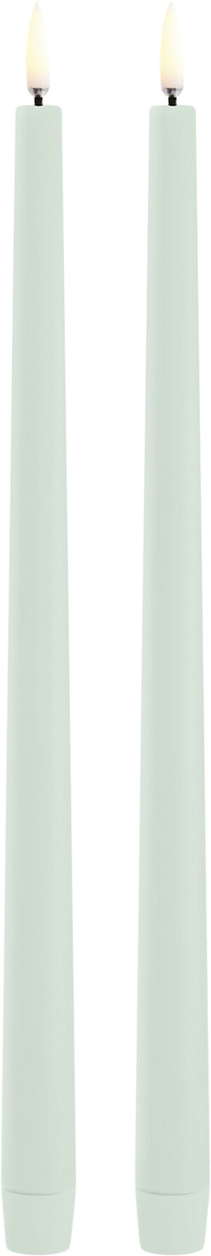 LED slim taper candle, Dusty Green, Smooth, 2-pack, 2,3x32 cm