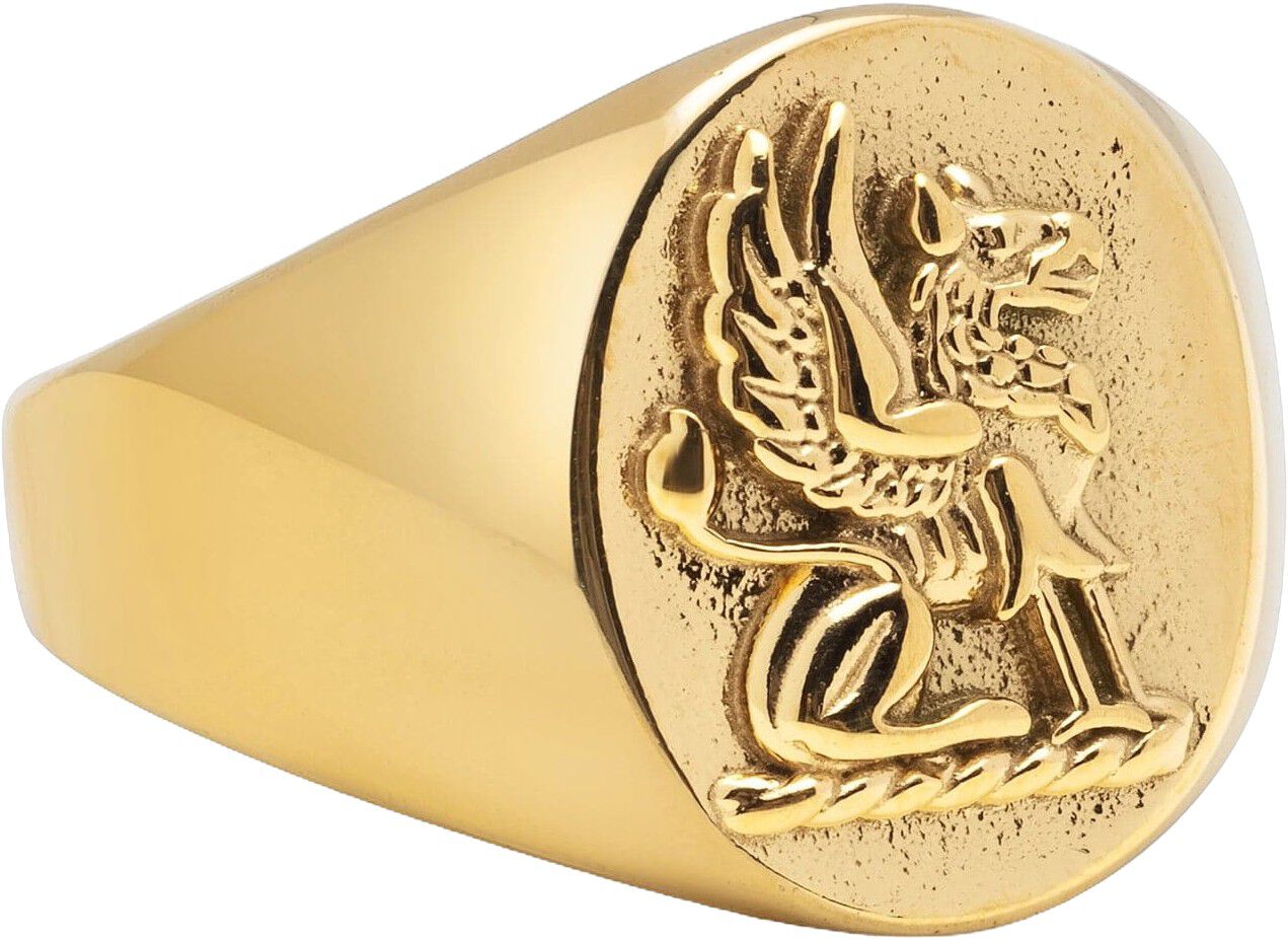 Men's Stainless Steel Lion Crest Ring with Gold Plating