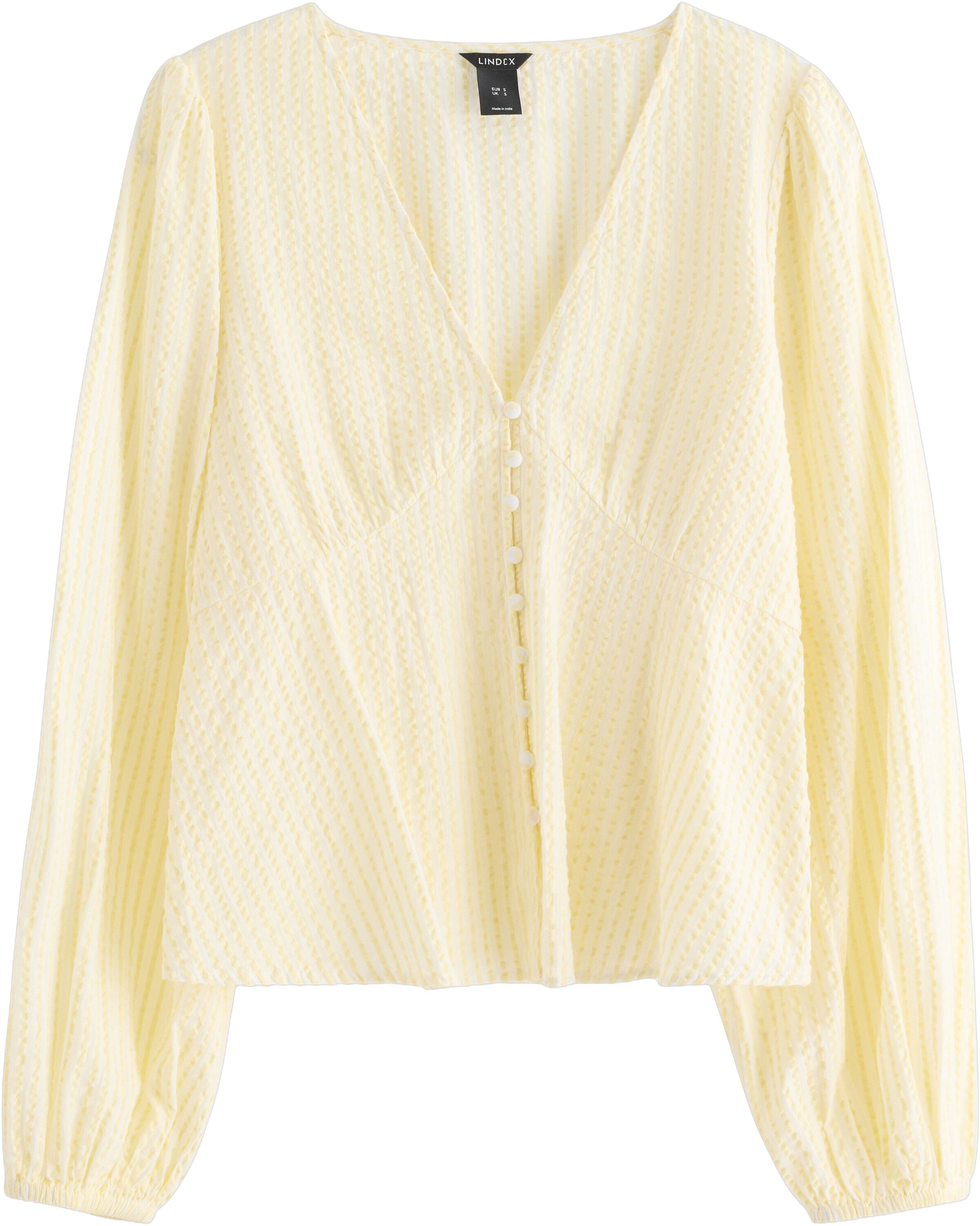 Vevd bluse i bomull med lange ermer