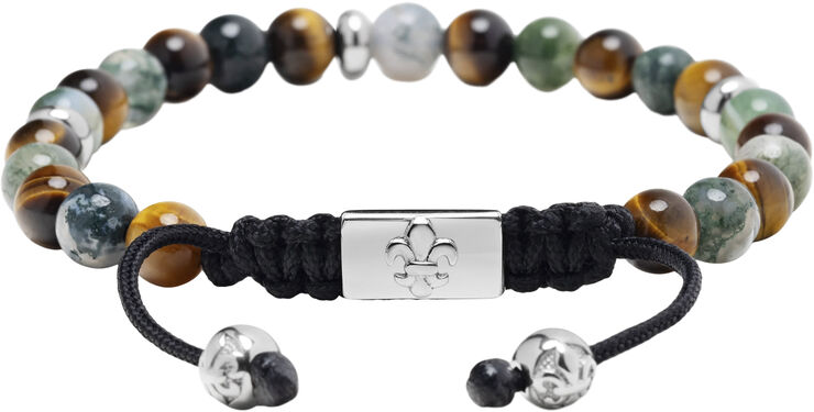 Men's Beaded Bracelet with Aquatic Agate, Brown Tiger Eye an