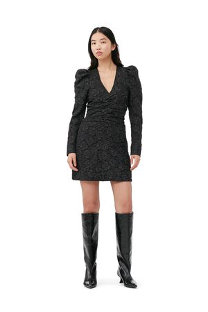 Stretch Jacquard V-neck Mini Dress